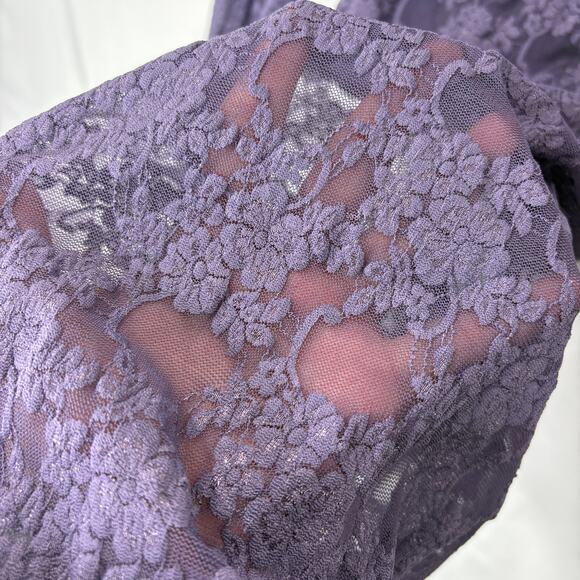 American Apparel M/L Bodycon Dress Vintage Purple Floral Lace Mesh Sheer Stretch - Picture 7 of 13